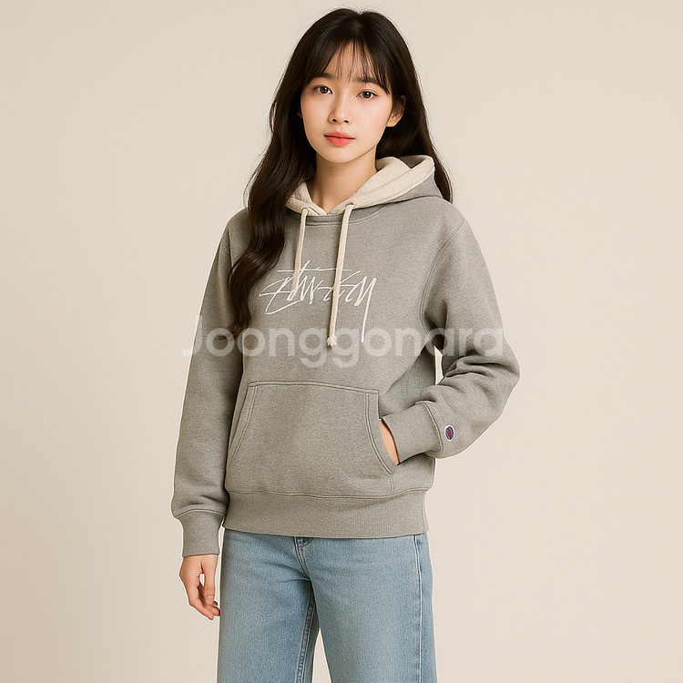 [남여공용 90]스투시 X 챔피온 스톡 로고 후디--8