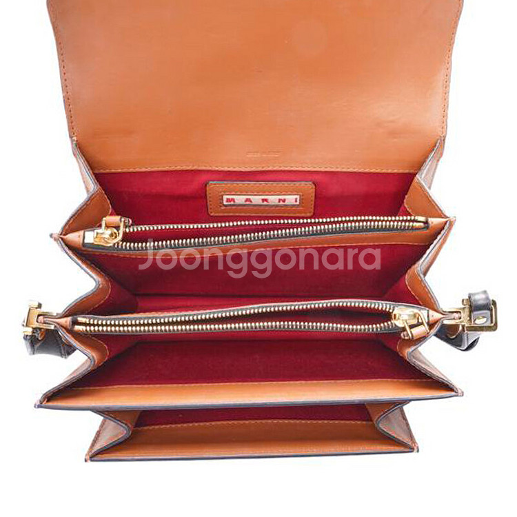 마르니 블랙 아이보리 카프스킨 트렁크 미듐 숄더백--3