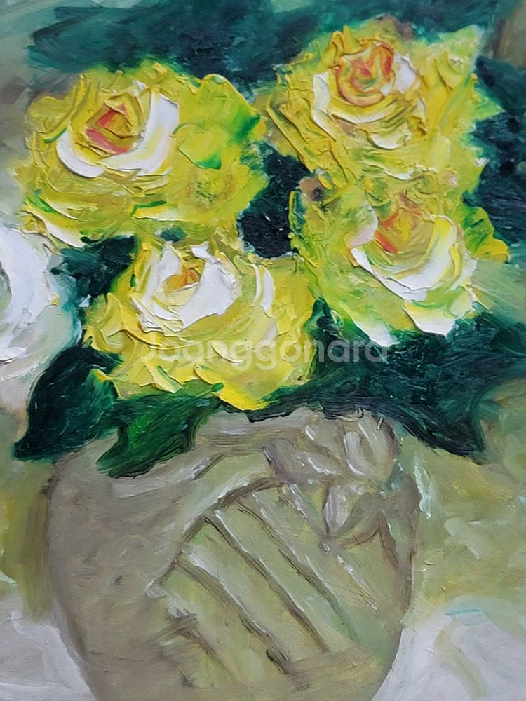 정물 유화그림 노란장미 6호--1