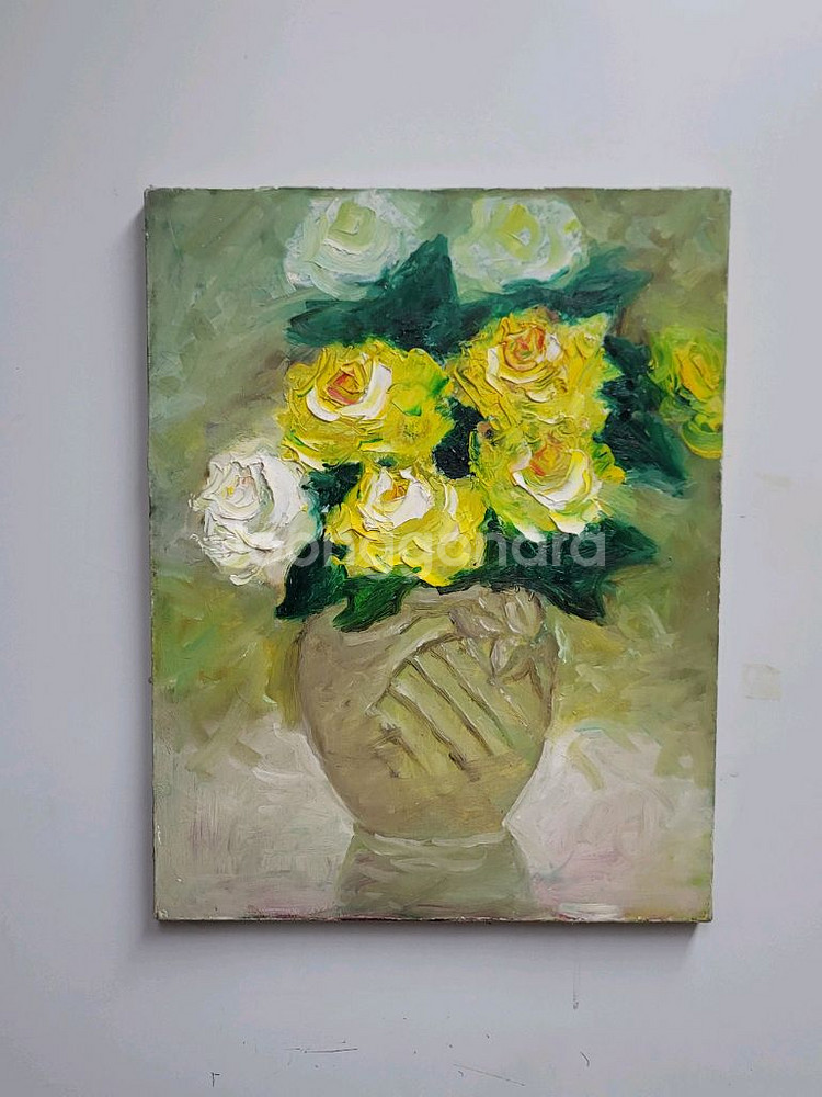 정물 유화그림 노란장미 6호--0