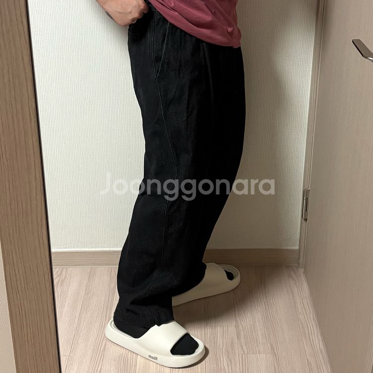 정품 비슬로우 흑청 와이드 데님팬츠 원턱 청바지 30--1