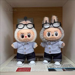 핸드메이드 라부부 인형 옷 스트라이프 셔츠 데님팬츠 세