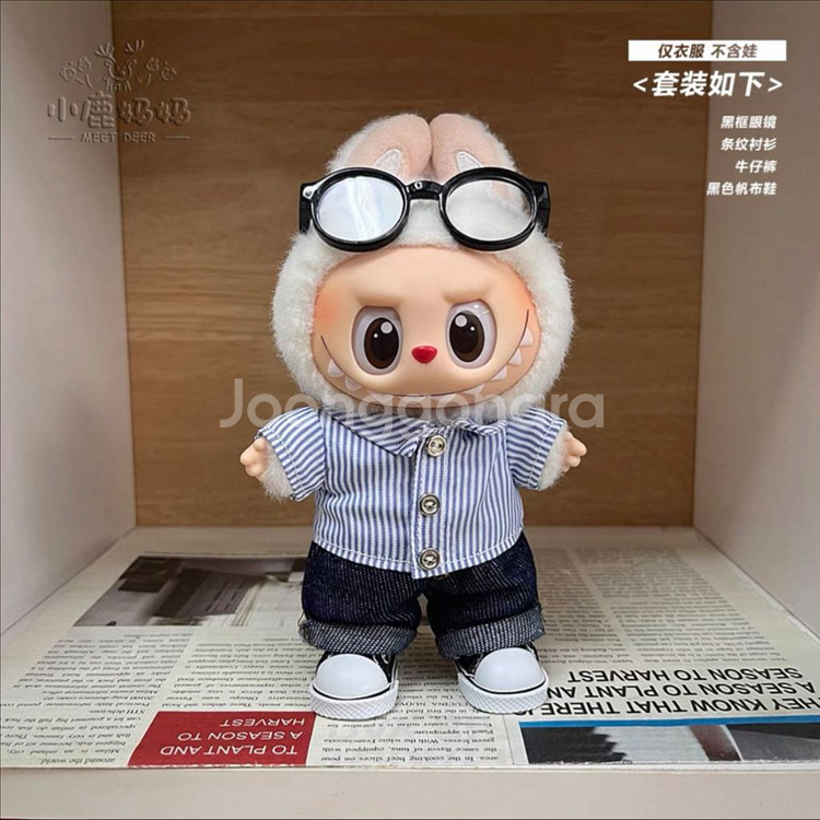 핸드메이드 라부부 인형 옷 스트라이프 셔츠 데님팬츠 세--1
