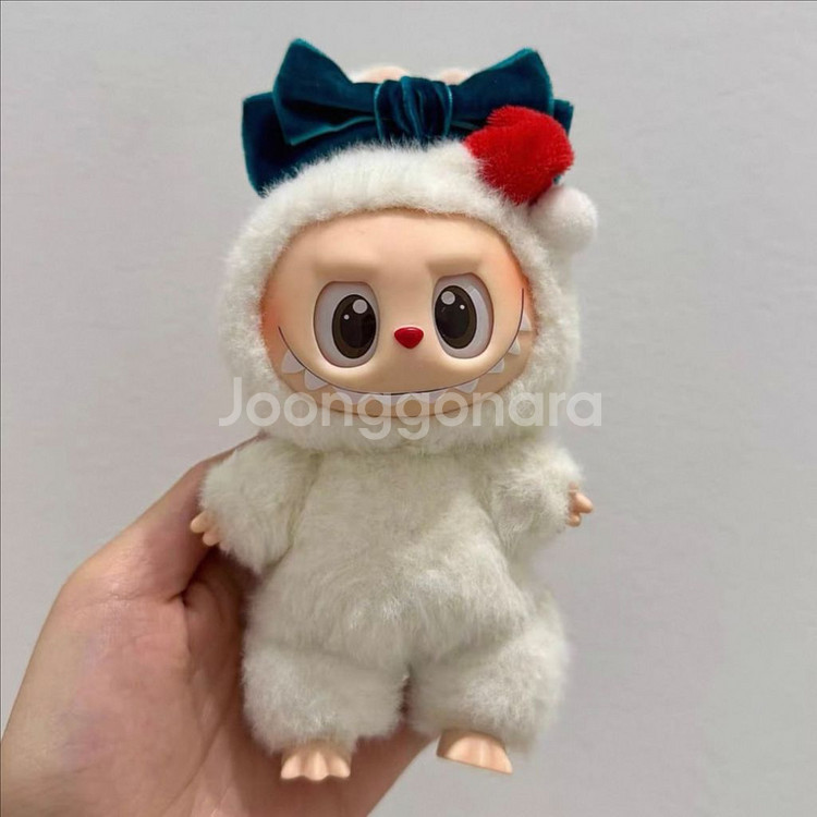 핸드메이드 라부부 인형옷 가디건 데님 멜빵 원피스 리본--2