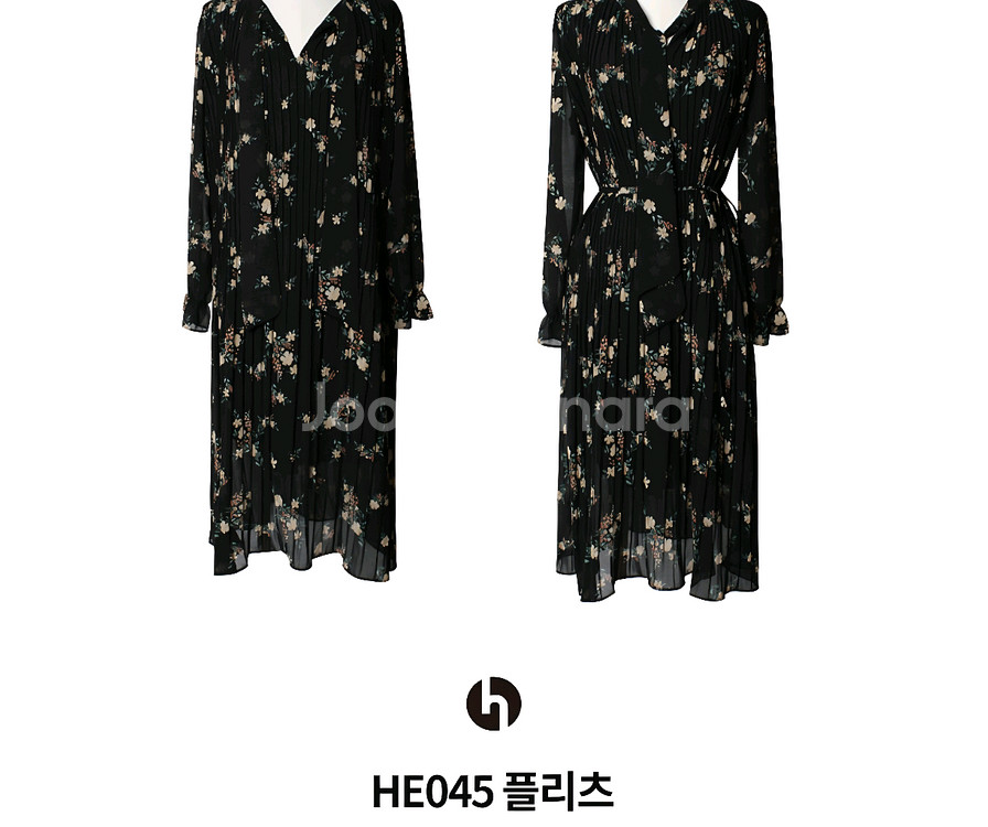 에이블리 [헤링본] 플라워 쉬폰 플리츠 여성 롱원피스--5