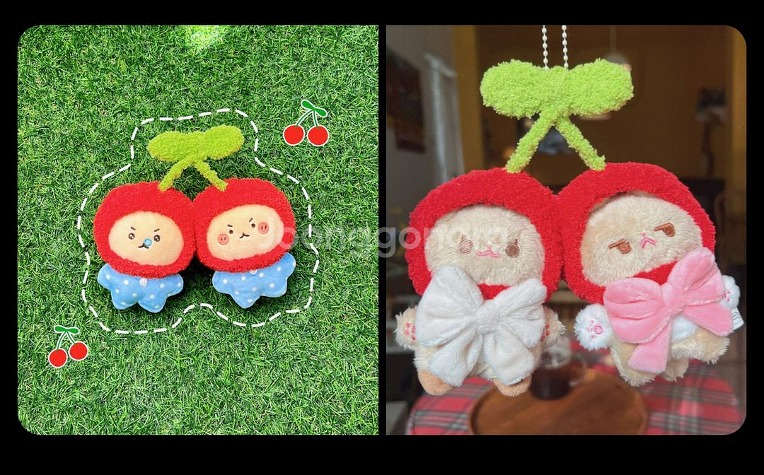 인형모자 10cm 체리 뜨개 모자--0