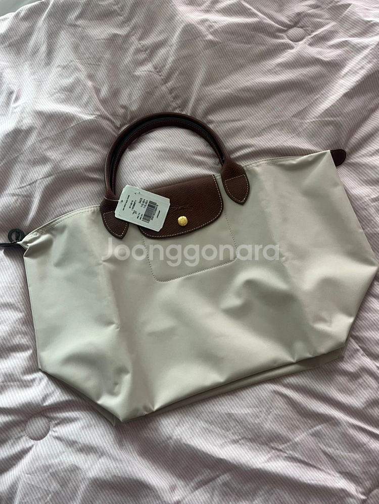(새상품) 롱샴 르플리아쥬 미디움 아이보리 토트백--0