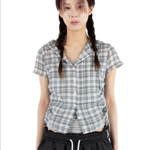 릿킴 체크 후드 셔츠 그린 애니원모어 엔하 체크 후드