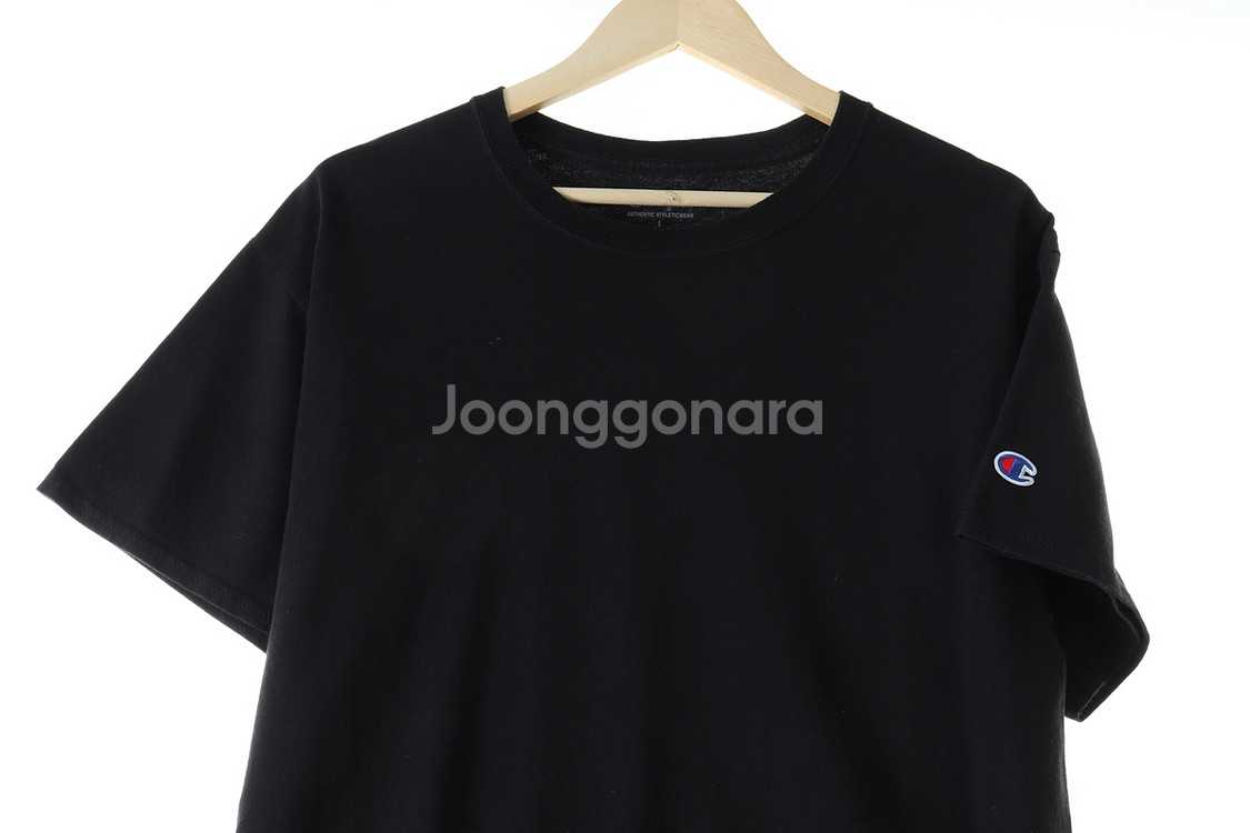 (L) 챔피온 반팔 티셔츠 무지 블랙 면--1