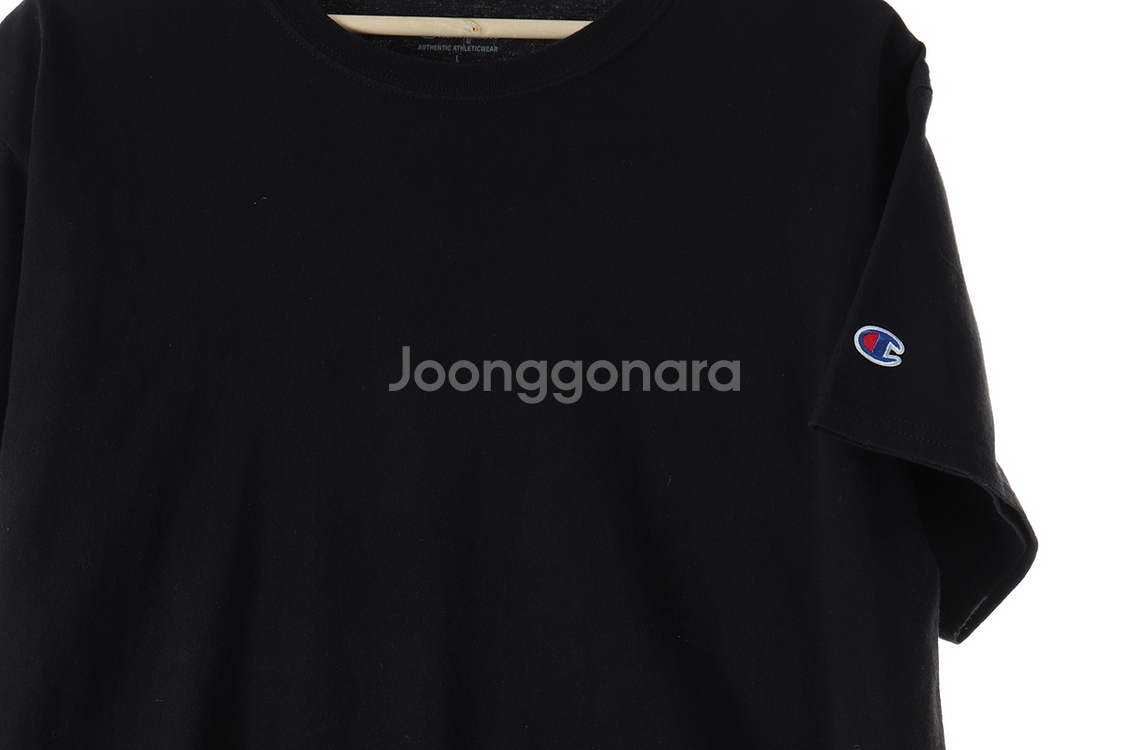 (L) 챔피온 반팔 티셔츠 무지 블랙 면--2