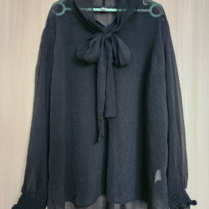 로미스토리 검정시스루 리본장식블라우스