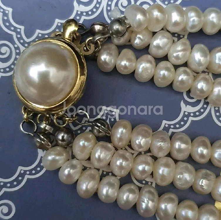 천연 진주목걸이 3단 실버 은 진주5mm--0