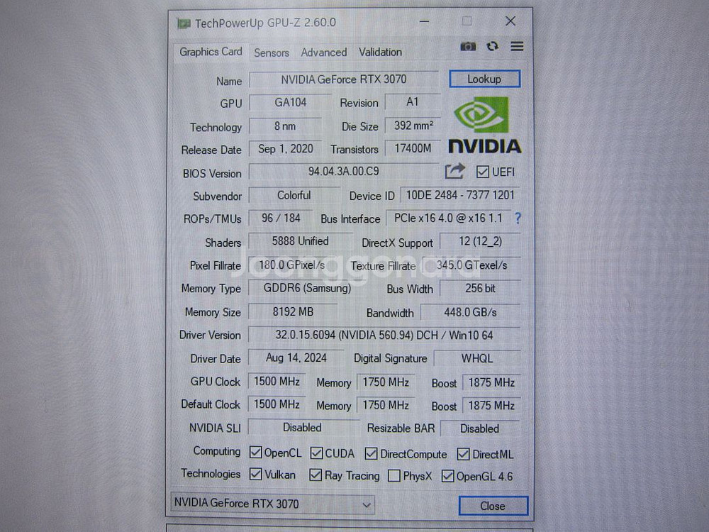 컬러풀 RTX 3070 Vulcan OC D6 8GB--4