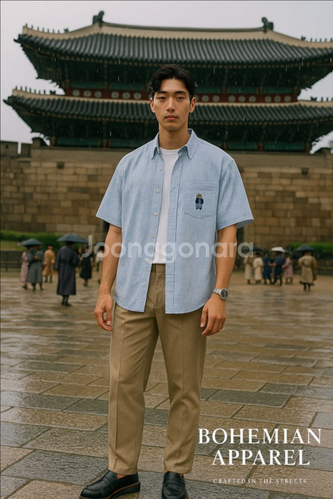[남자 100]후아유 스트라이프 오버핏 반팔 셔츠--8