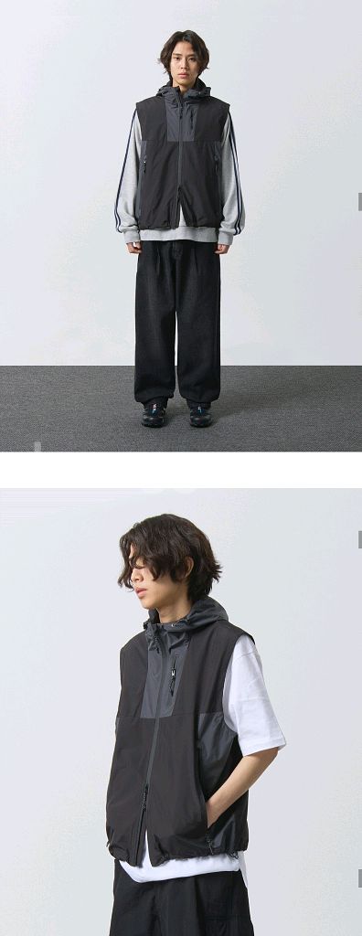 반택포)디미트리블랙 후드 조끼 더블레이어 윈드 베스트--1