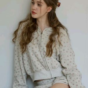새상품)) 레터프롬문 앤디 플라워 와플 후드 집업 쇼츠