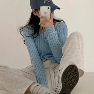 새상품> 에이블리 베이델리 꽈배기 니트 크롭 가디건