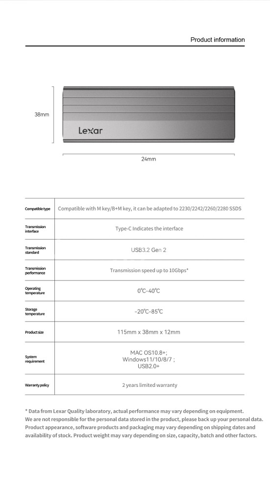 미개봉 Lexar 렉사 정품 M.2 외장 SSD케이스--9