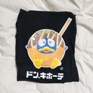돈키호테 돈펭 마스코트 타코야키 검정 반팔 티셔츠
