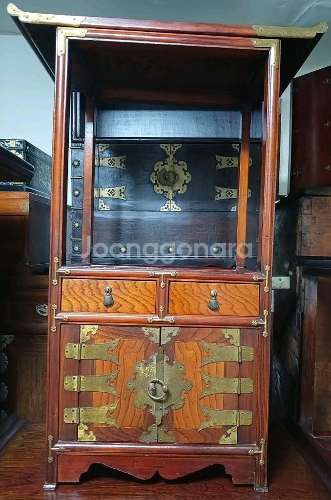 골동품 앤틱 인테리어 전통 고가구 황동장석 문갑 장식장--1
