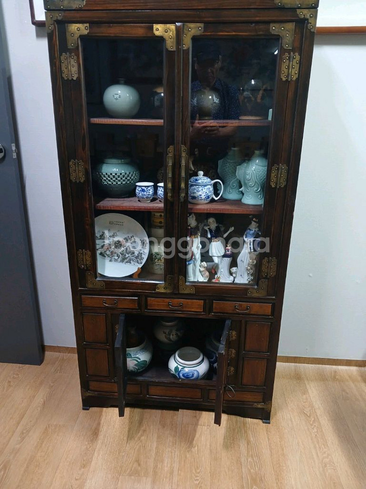 골동품 앤틱 인테리어 전통 고가구 유리 진열장 서랍장--0