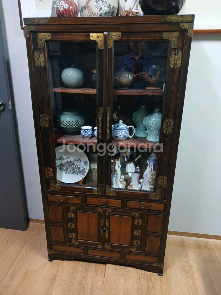 골동품 앤틱 인테리어 전통 고가구 유리 진열장 서랍장--1