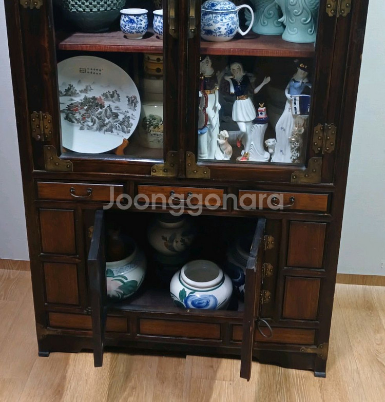 골동품 앤틱 인테리어 전통 고가구 유리 진열장 서랍장--2