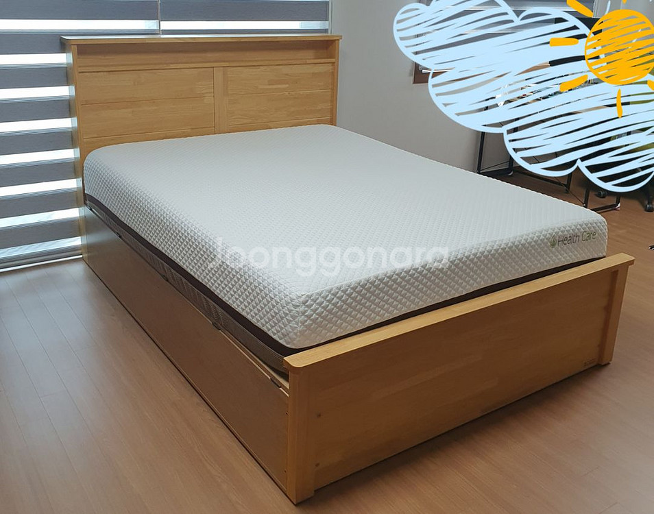 리바트 퀸사이즈 친환경 수납 원목침대 메모리폼 매트리스--2