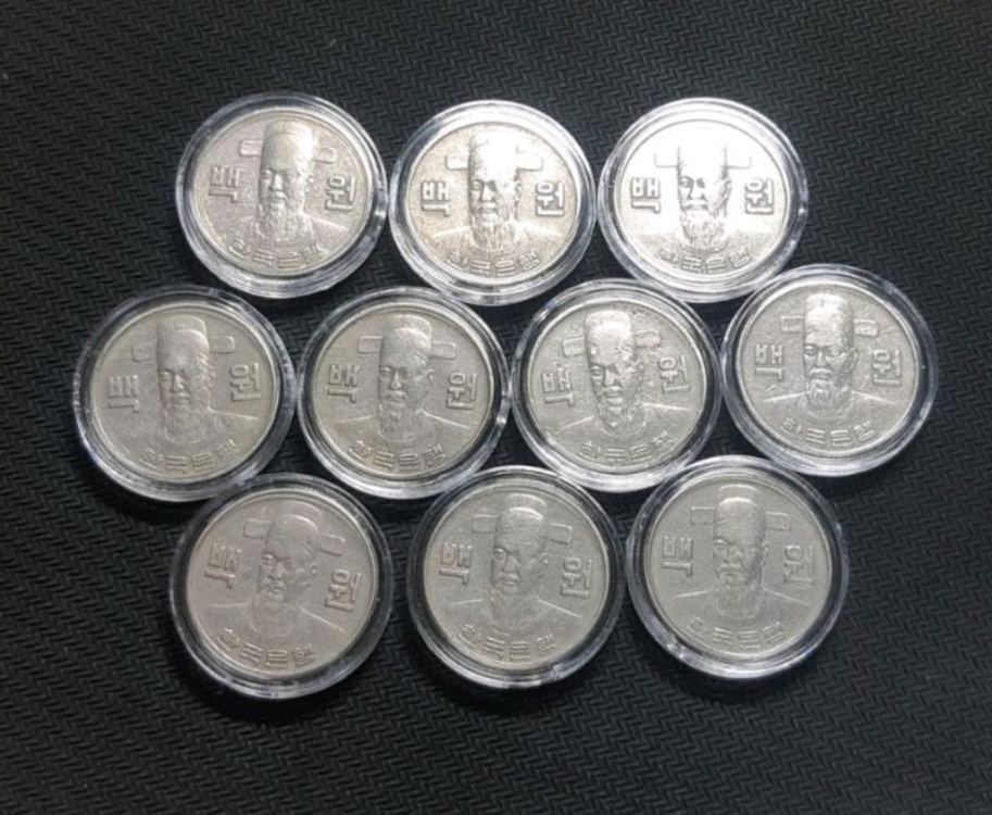 1977년 100원주화 10개일괄.주화 화폐 한국은행 이미지