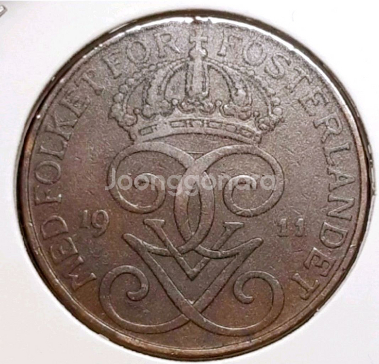 스웨덴 1911년 5오레.외국주화 주화 화폐 동전--0