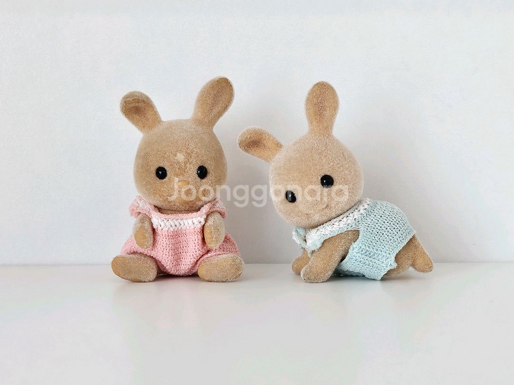 실바니안 뜨개옷 귀접토끼 쌍둥이 아기--0