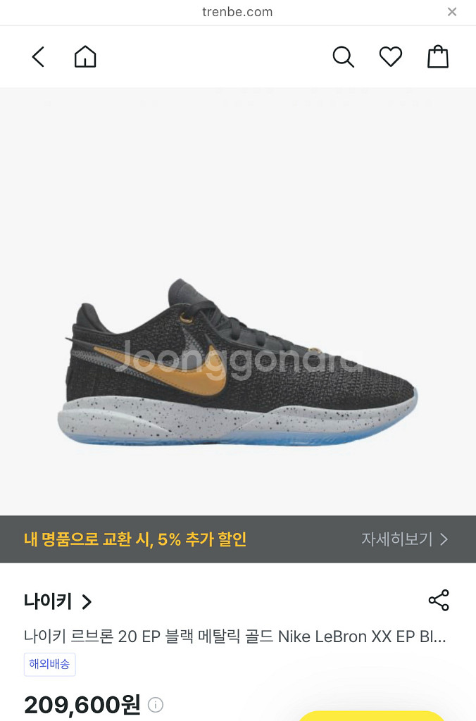 나이키 르브론20 골드메탈릭 270 농구화--1