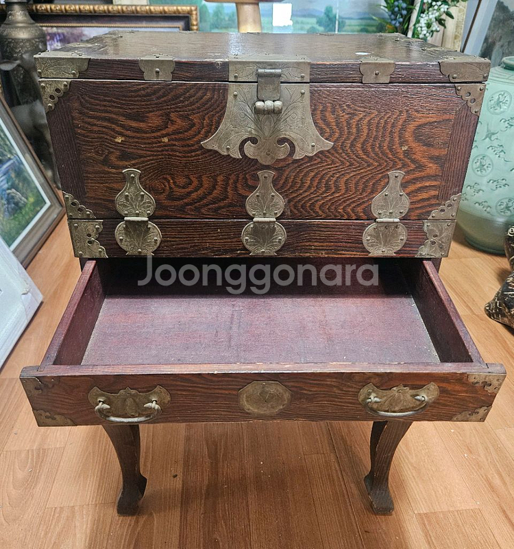 골동품 앤틱 인테리어 전통 고가구 철장석 반닫이 서랍장--3