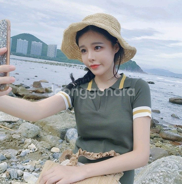 배색 반소매 슬림원피스--5