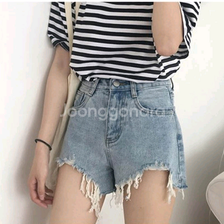 아론 데미지 숏 데님 팬츠--1