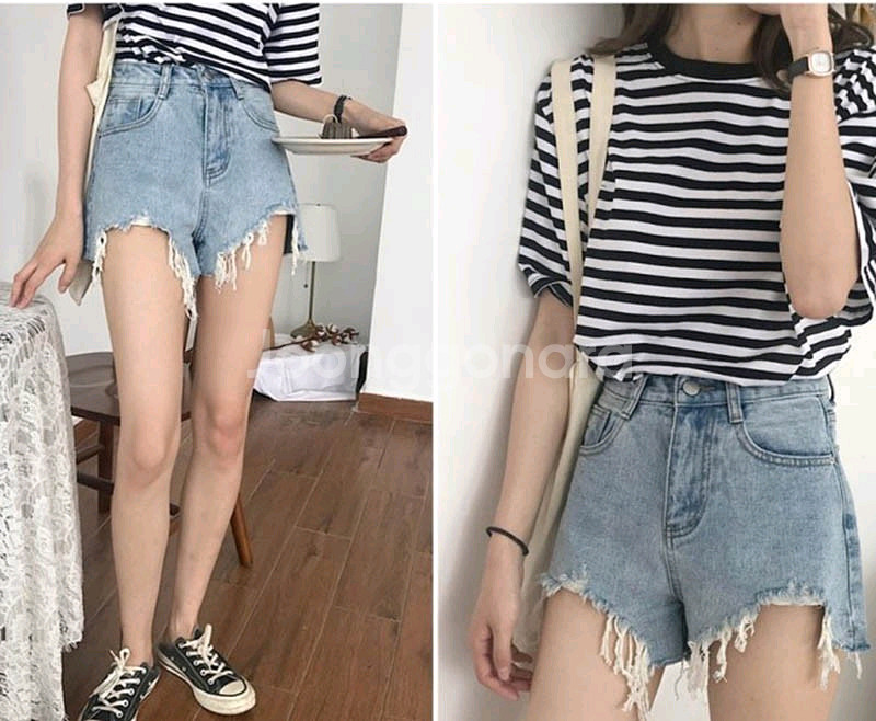 아론 데미지 숏 데님 팬츠--2