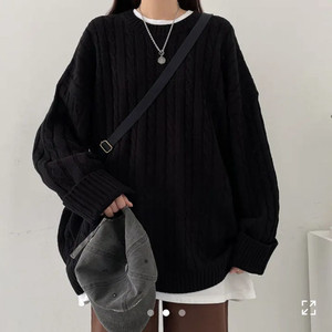 검은색 빅사이즈 꽈배기 니트