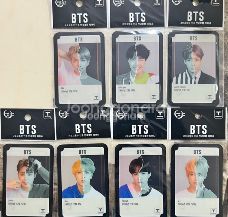 BTS 2019년 티머니 교통카드 7장 세트 미개봉--0