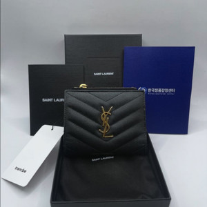 생로랑 모노그램 지퍼 반지갑 금장