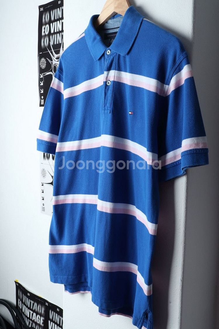(L-XL) 타미힐피거 반팔 카라 티셔츠 스트라이프--1