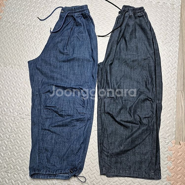무배/핀턱 와이드 데님 팬츠2장--0