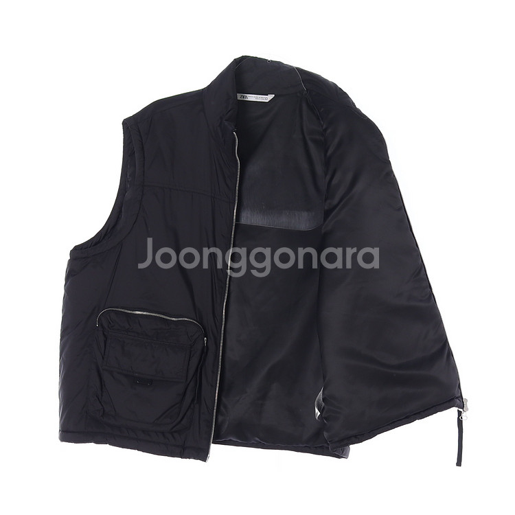 [M]자라 블랙 아웃포켓 패딩 집업베스트 조끼--3