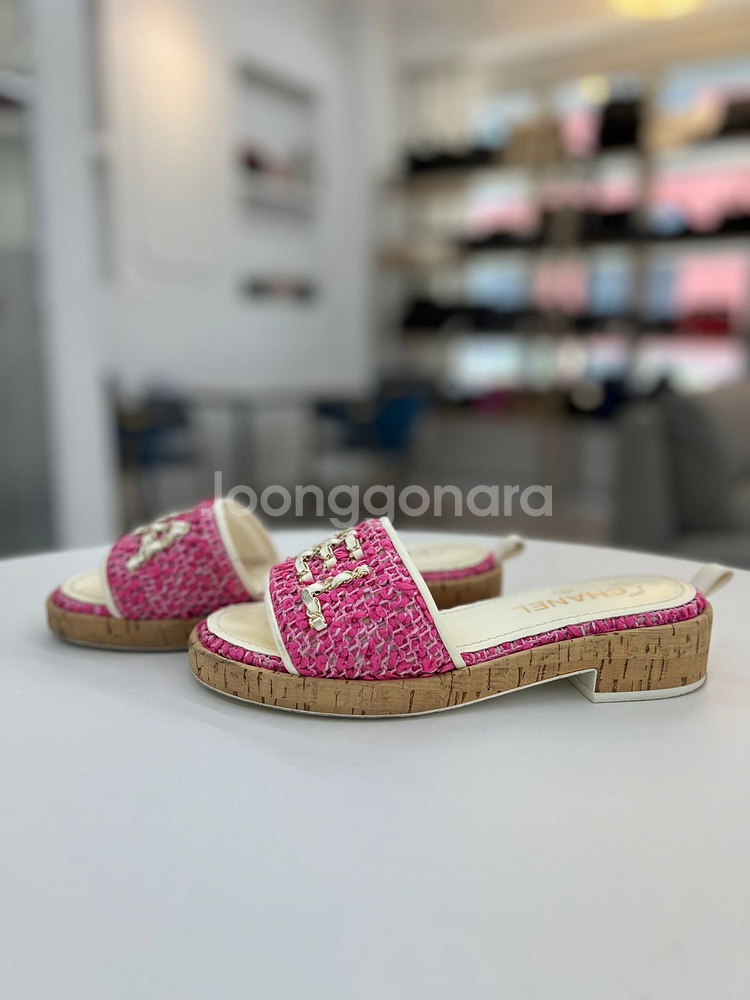 [럭스올 울산점]샤넬 트위드 체인 로고 스트랩 슬리퍼--2