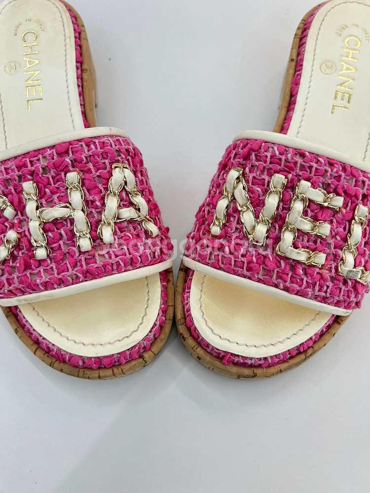 [럭스올 울산점]샤넬 트위드 체인 로고 스트랩 슬리퍼--6
