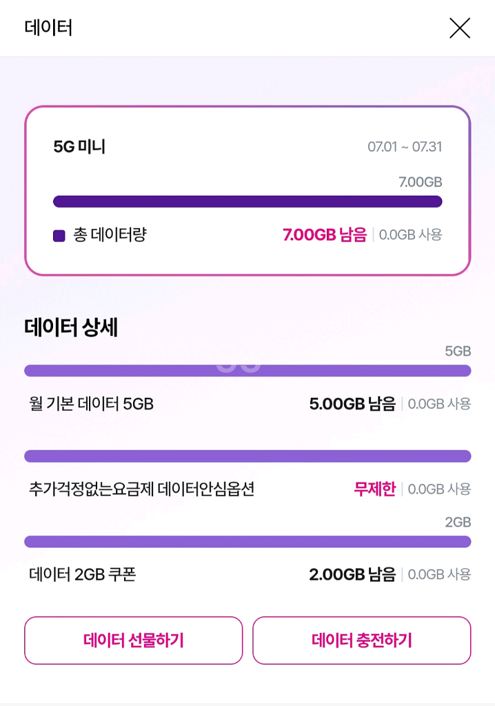 LG 데이터 1기가 2000원 2기가 3600원--0