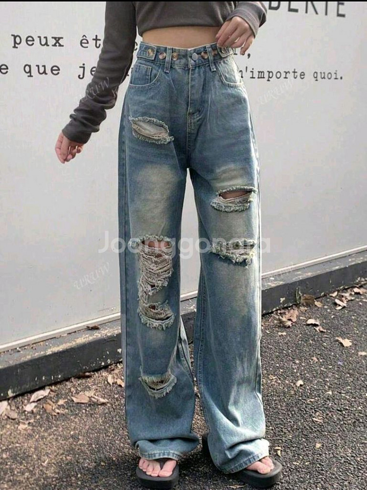 캐주얼 워시드 데미지 데님 팬츠 새상품--0