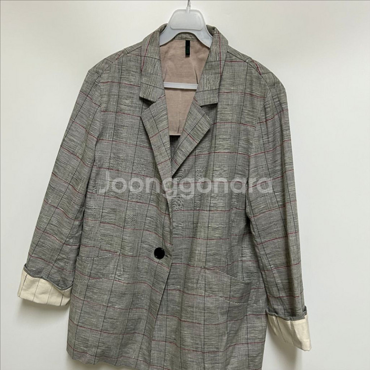 [여자 90]베네통 린넨 체크 싱글자켓--1