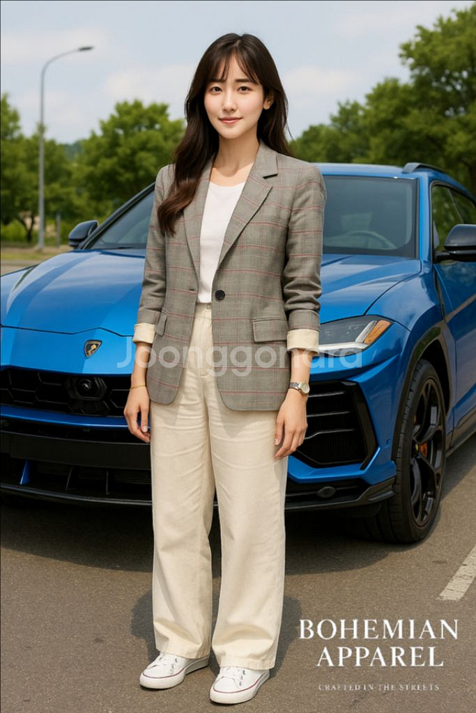 [여자 90]베네통 린넨 체크 싱글자켓--8