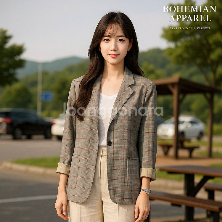 [여자 90]베네통 린넨 체크 싱글자켓--9