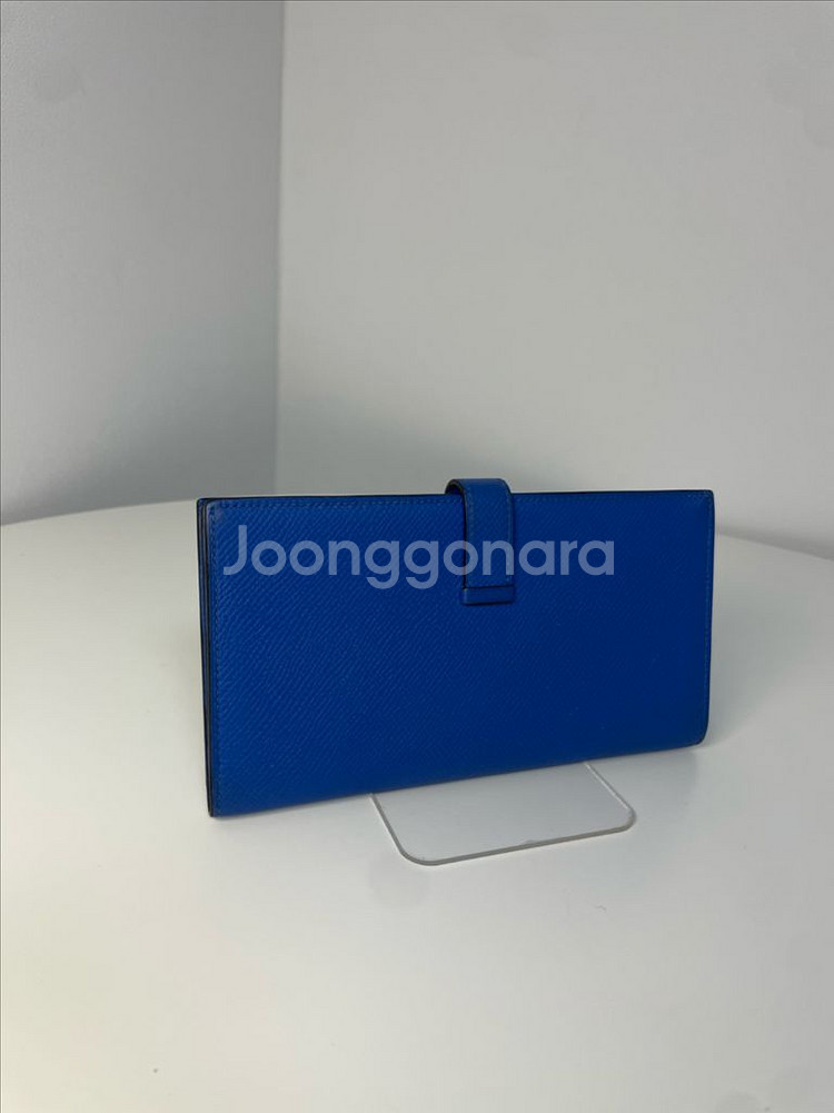 에르메스 베안 장지갑 블루 금장--4